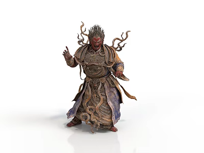 Mythical Horned Character In Ornamental Robe With Twisted Branches Standing Pose 3d model