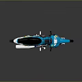 Stylish Blue Motorcycle With Black Seat Yellow Wheels Silver Exhaust And Colorful Decals