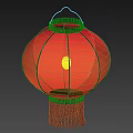 Traditional Red Hanging Lantern Illuminated With Yellow Light And Golden Tassels