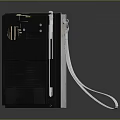Black Vintage Electronic Device with Striped Surface and White Cable
