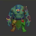 Green Muscular Man With Metal Armor And Skull Decorations On Waist