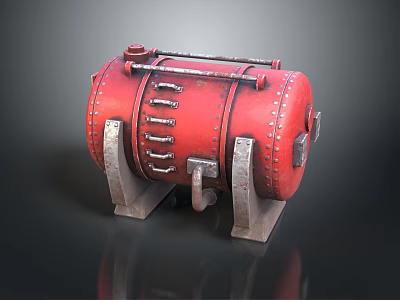Red Vintage Industrial Cylinder With Metal Support Brackets And Bolted Design 3d model