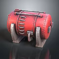 Red Vintage Industrial Cylinder With Metal Support Brackets And Bolted Design