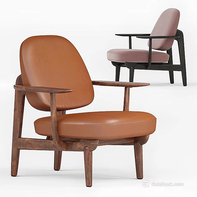 Modern Living Room Sofa Coffee Table Set With Brown Leather Wooden Legs Pink Black Details 3d model 