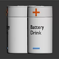 Battery Drink Three White Cylindrical Cans With Orange Cross Logo 3d model