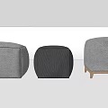 Modern Fabric Footstools In Gray And Black With Wooden Legs Design