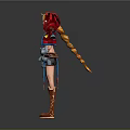 Colorful 3D Character Model With Red Hair Outfit Blue Doll And Brown Boots