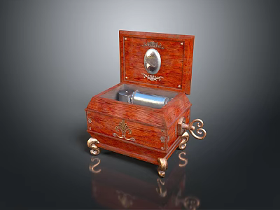 Vintage Wooden Music Box With Open Lid and Interior Mirror Ornate Carvings And Golden Feet 3d model