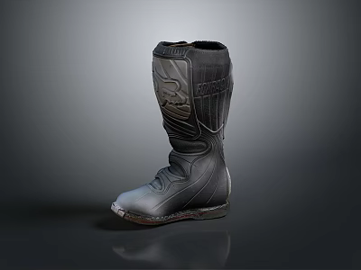 Stylish Black Leather Motorcycle Boots With Protective Design And Durable Sole 3d model
