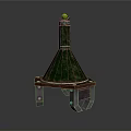 Green Conical Weapon With Red Base Metal Stand And Yellow Top Component