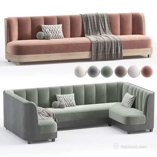 Modern Upholstered Two Seater Sofa With Pillows Blanket And Color Options 3d model 