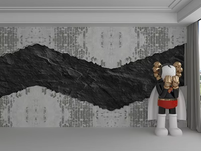 Textured Background Wall With Gray Black Wavy Design And Cartoon Character Figure 3d model