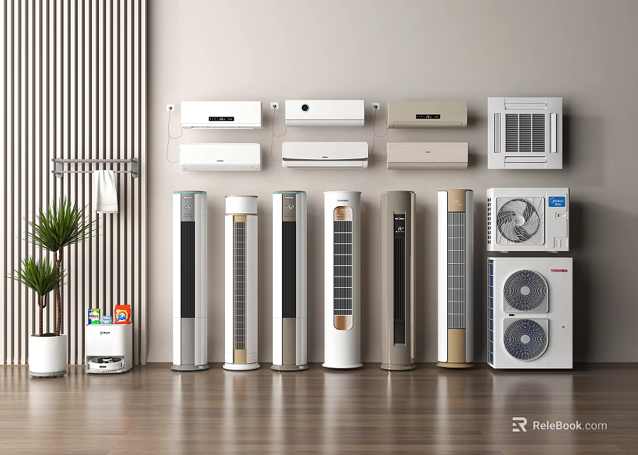 Variety Of Air Conditioners And Fans On 3d model 