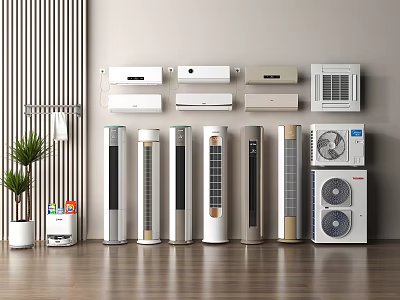 Variety Of Air Conditioners And Fans On 3d model