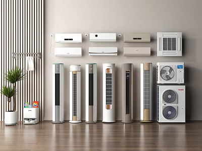 Variety Of Air Conditioners And Fans On 3d model