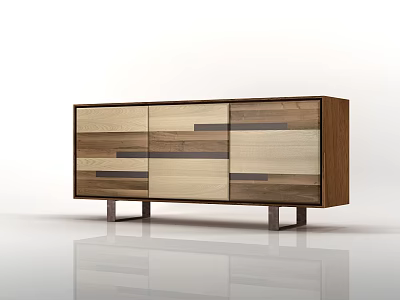 Modern Wooden TV Stand With Mixed Wood Panels And Metal Legs Design 3d model