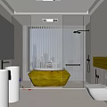 Modern Bathroom Interior With Double Pedestal Sinks Large Mirror Marble Bathtub Glass Shower And White Cabinets
