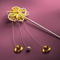 Luxurious Gold Flower Hairpin With Silver Chains Gold Heart Decorations And Pearl On Purple Background