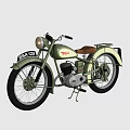 Green And Cream Vintage BSA 125 Motorcycle With Brown Leather Seat Headlight And Classic Engine