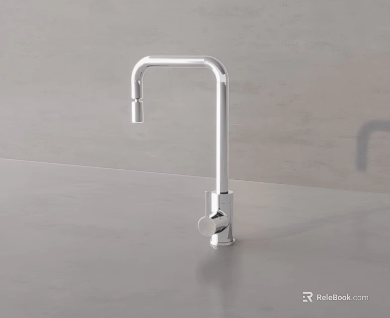 Sleek Modern Stainless Steel Faucet on Gray Countertop with Minimalist Design 3d model 