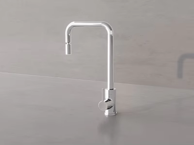 Sleek Modern Stainless Steel Faucet on Gray Countertop with Minimalist Design 3d model
