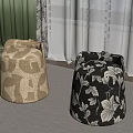 Decorative Sofa Stools With Beige Geometric And Black Floral Patterns On Carpet