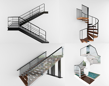 Modern Stair Glass Stair Combination 3d model