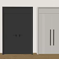 Modern Interior Double Doors Design With Dark Gray Vertical Strips And Light Beige Long Handles