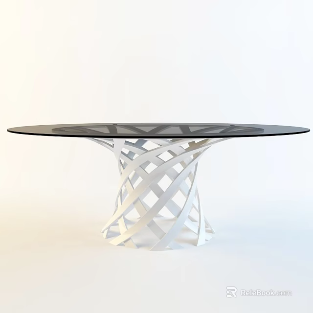 Modern Coffee Table With Black Glass Top And White Interlaced Base 3d model