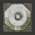 Traditional Stone Fountain With Decorative Finial And Mossy Square Base