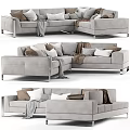 Modern Gray Sectional Sofa With Plush Cushions And Cozy Throw Blanket 3d model