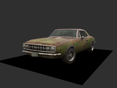 Rusty Green Vintage Coupe Car Exterior With Classic Front Grille And Old Wheels 3d model