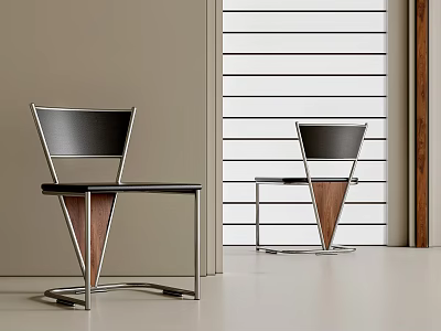Modern Single Chair Design Featuring Black Backrest Wooden And Metal Frame 3d model