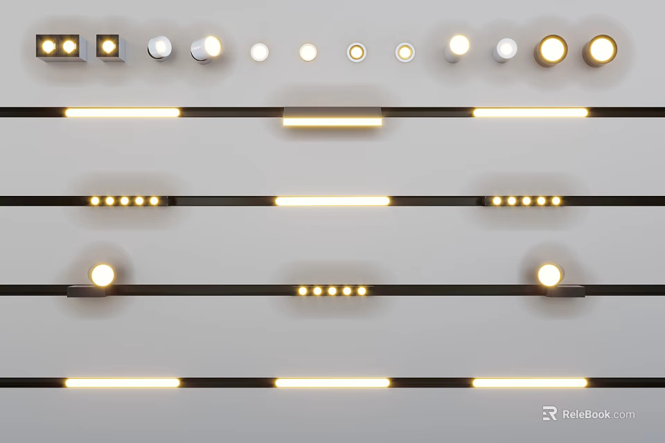 Modern Downlights And Spotlights Featuring Various Designs And LED Lighting For Interior Use 3d model