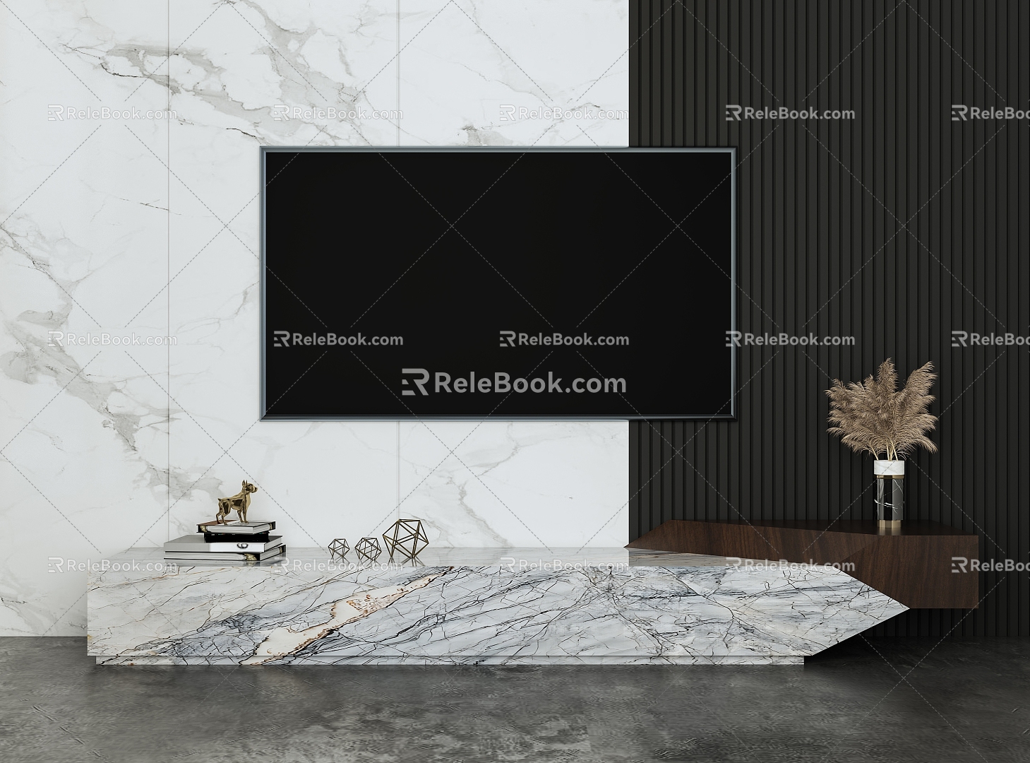 Modern Italian Minimalist Living Room TV Rock Board TV Cabinet 3d model