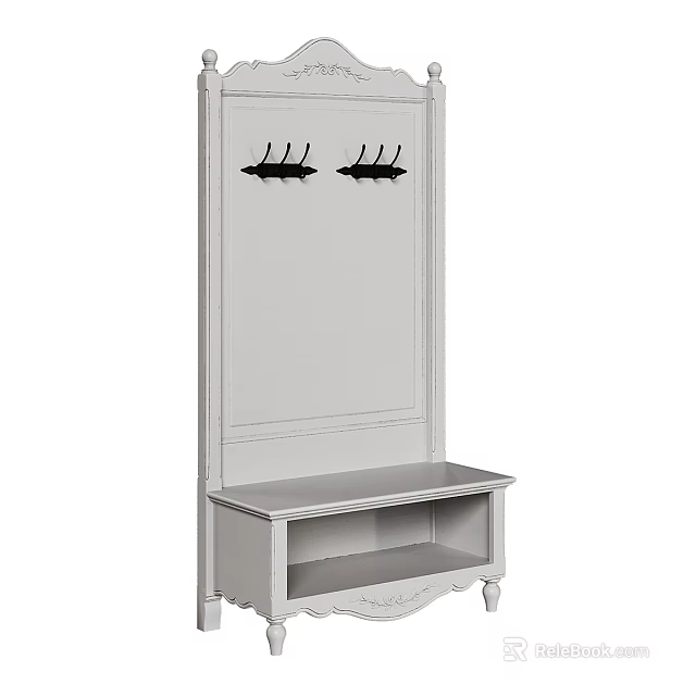 Entryway Console Table With Coat Hooks And Bench For Living Space 3d model