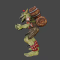 Game Movie Character Green Skin Orc Carrying Barrels On Back With Tattered Clothing