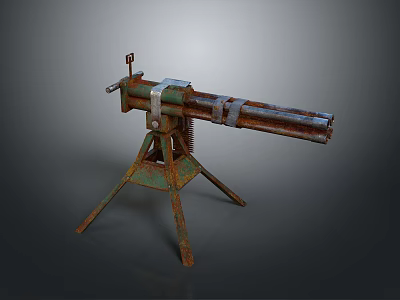 Vintage Rustic Machine Gun With Tripod Stand Old Fashioned Weapon 3d model