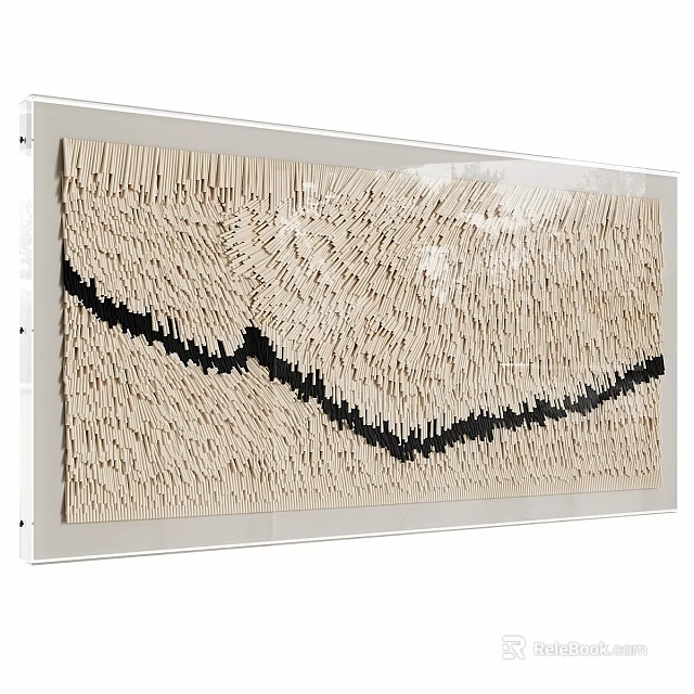 Modern Decorative Frame With Wooden Strips And Black Wavy Line Design 3d model 