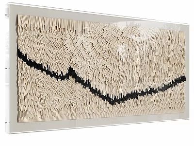 Modern Decorative Frame With Wooden Strips And Black Wavy Line Design 3d model