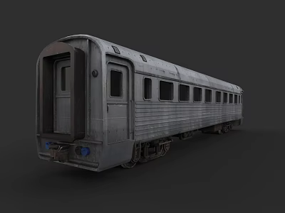 Old Style Metal Train Carriage With Multiple Windows Rear Door And Blue Lights 3d model