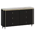 Modern Black Sideboard With Vertical Slat Doors Marble Top And Gold Legs