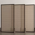 Modern Three Panel Wooden Screen With Grid Pattern For Interior Decor