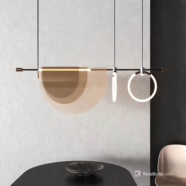 Modern Pendant Light Design With Metal Bar Semicircular Circular Translucent Elements 3d model