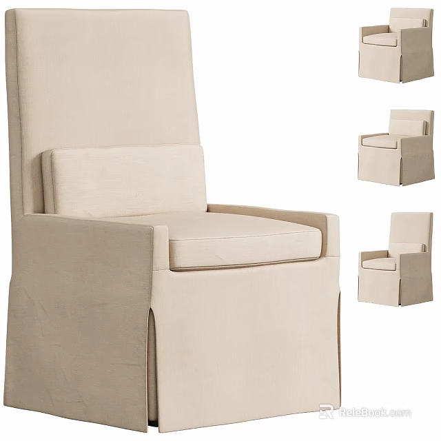 Beige Upholstered Single Chair With High Back Armrests And Slipcover Design 3d model 