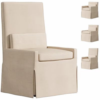 Beige Upholstered Single Chair With High Back Armrests And Slipcover Design 3d model