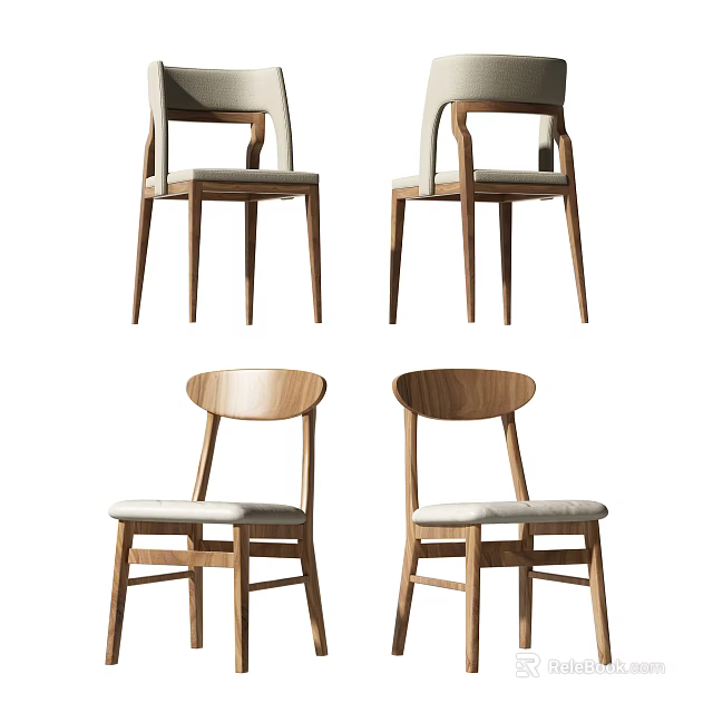 Set Of Four Minimalist Modern Leisure Chairs With Wooden Frame And Upholstered Seat 3d model 