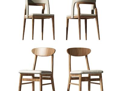 Set Of Four Minimalist Modern Leisure Chairs With Wooden Frame And Upholstered Seat 3d model