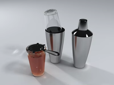 Bar With Stainless Steel Shakers And Drinkware 3d model