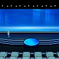 Modern Tech Conference Hall With Blue Background Screen And White Seats 3d model